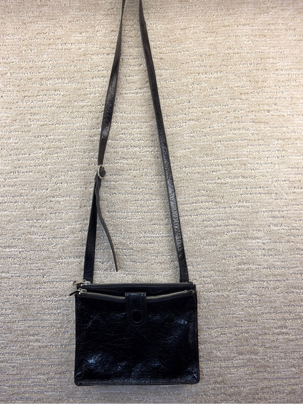 Hobo Leather 2 Zipper Purse Bag Magnetic Clasp Crossbody Black